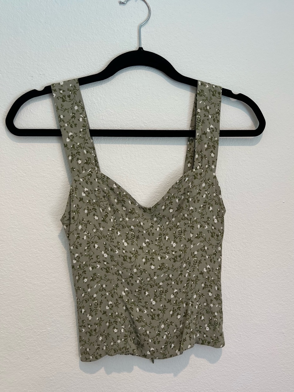 Reformation Hester Olive Green Floral Square-Neck Tank